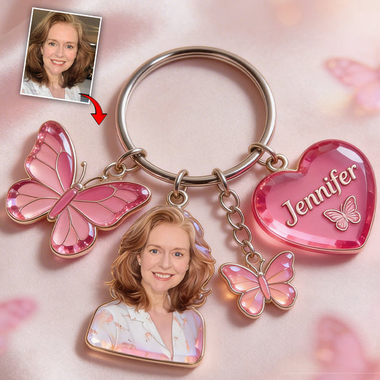 Custom Any Photo - Personalized Butterfly Keychain With Charms