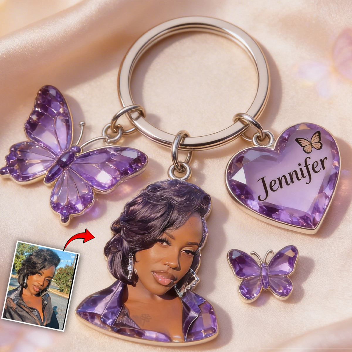 Custom Any Photo - Personalized Butterfly Keychain With Charms