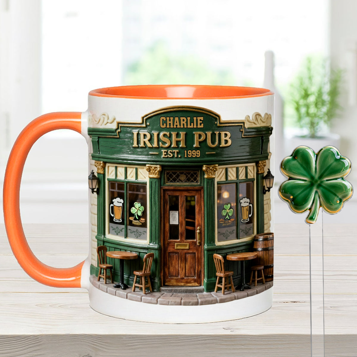 Irish Pub - Personalized Irish Set Accent Mug with Acrylic Stirrers