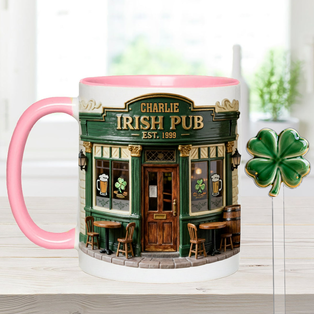 Irish Pub - Personalized Irish Set Accent Mug with Acrylic Stirrers