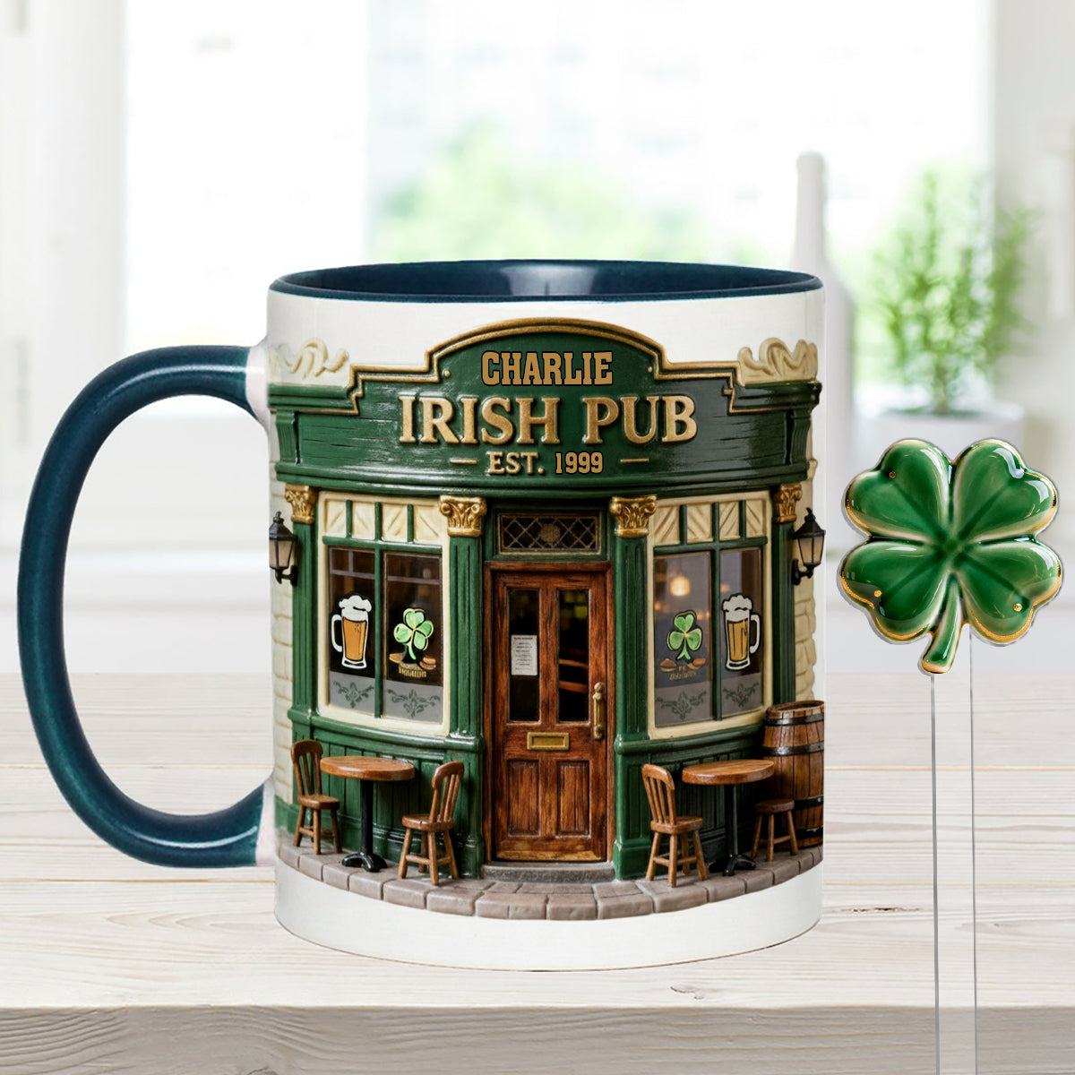 Irish Pub - Personalized Irish Set Accent Mug with Acrylic Stirrers