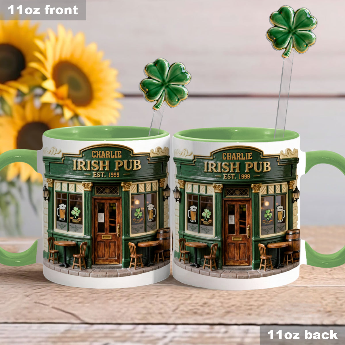 Irish Pub - Personalized Irish Set Accent Mug with Acrylic Stirrers