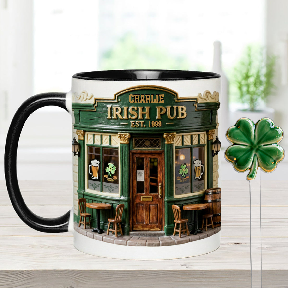 Irish Pub - Personalized Irish Set Accent Mug with Acrylic Stirrers