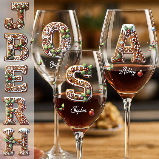 Gingerbread Letter - Personalized Family Wine Glass With Long Stem