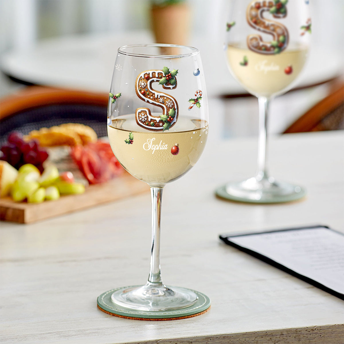 Gingerbread Letter - Personalized Family Wine Glass With Long Stem