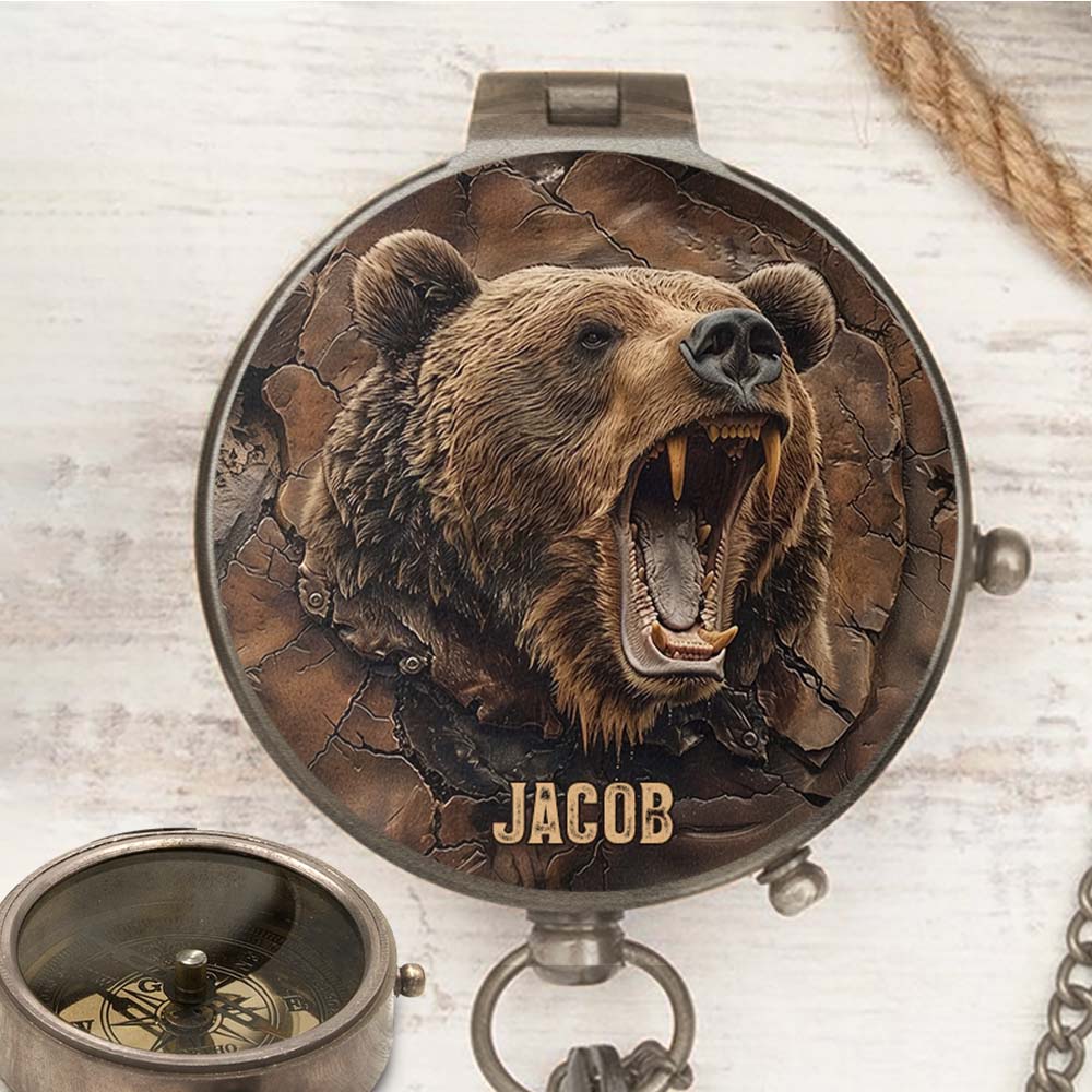 Grizzlies Roar Realistic Bear Design - Personalized Bear Compass