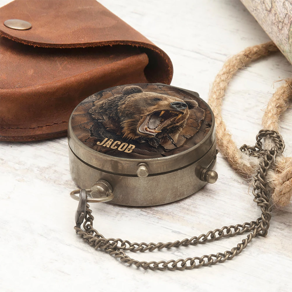 Grizzlies Roar Realistic Bear Design - Personalized Bear Compass
