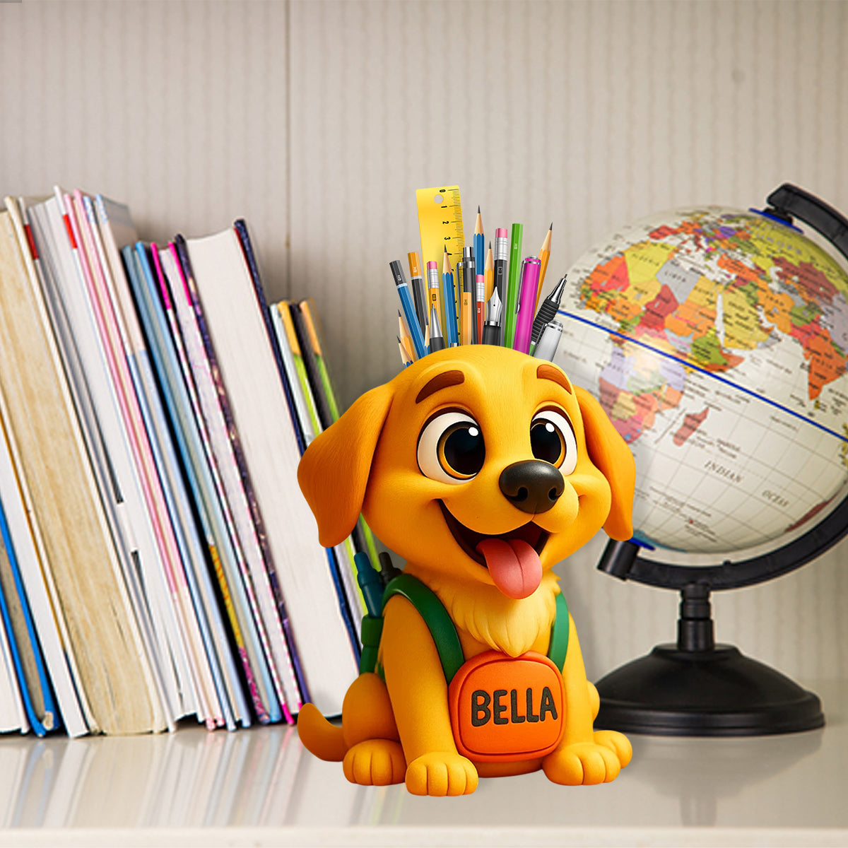 Cute Dog/ Cat Pen Holder for Desk - Personalized Dog Wooden Desk Organizer