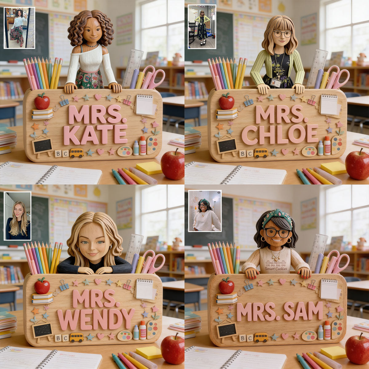 Back To School - Personalized Teacher Wooden Desk Organizer