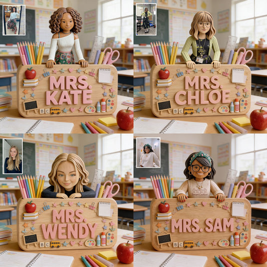 Back To School - Personalized Teacher Wooden Desk Organizer