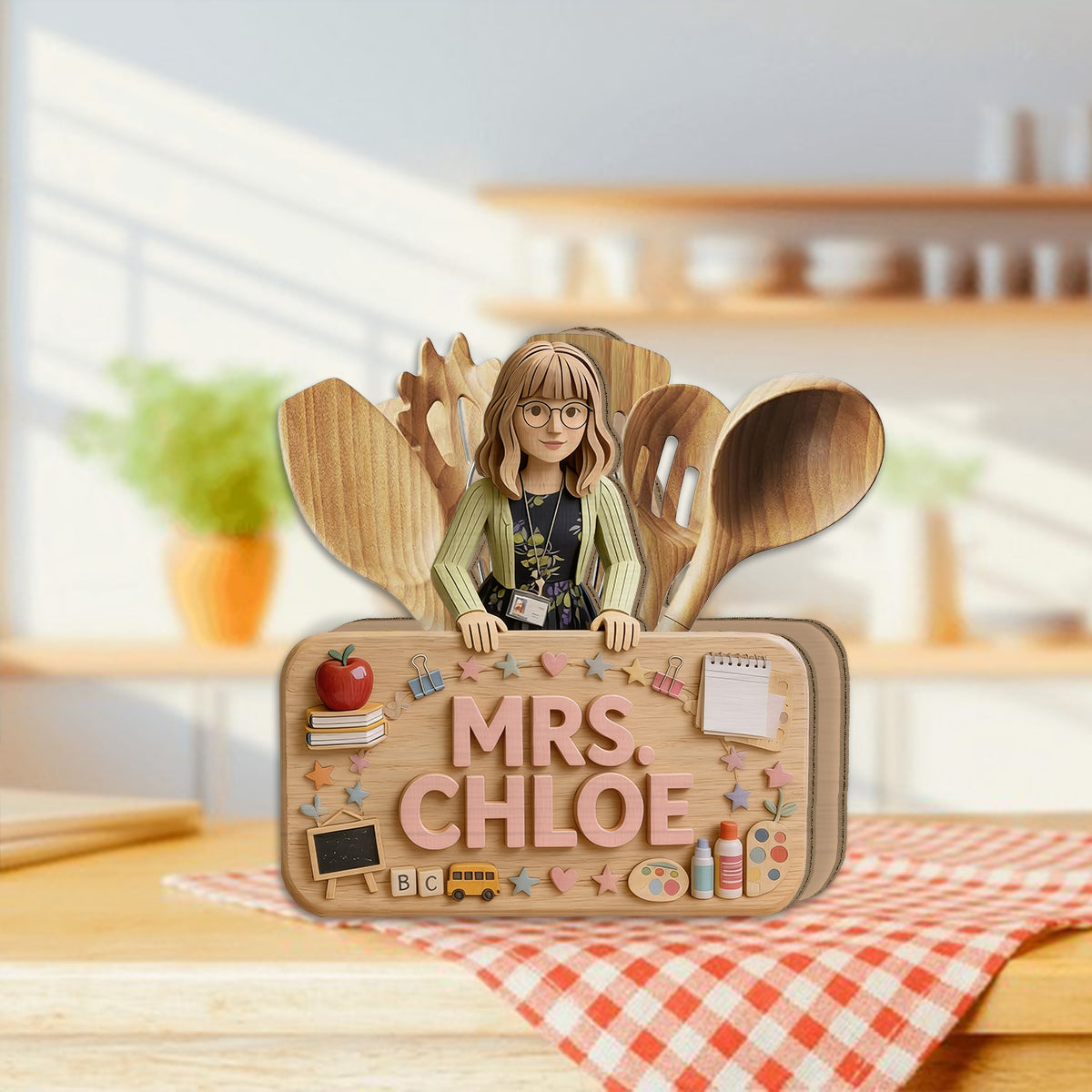 Back To School - Personalized Teacher Wooden Desk Organizer