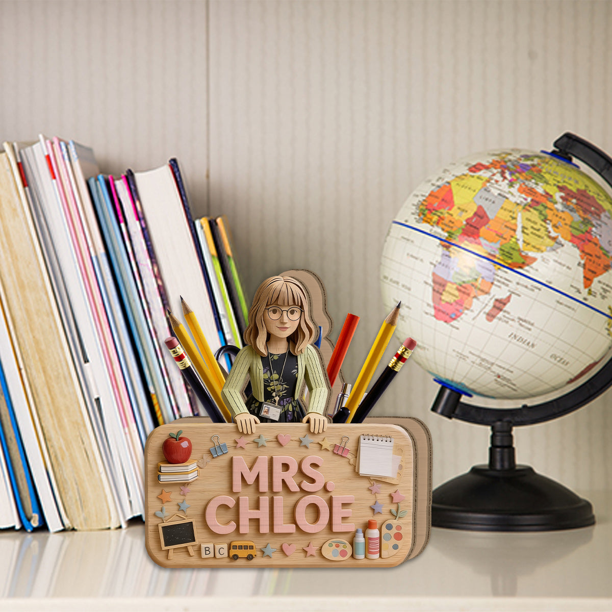 Back To School - Personalized Teacher Wooden Desk Organizer