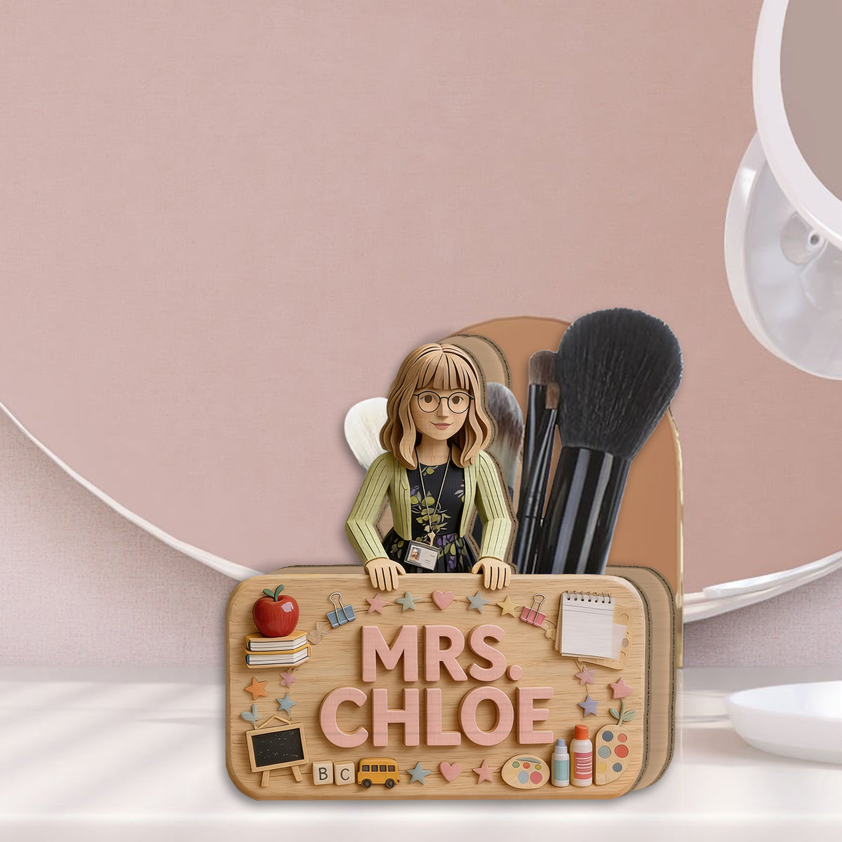 Back To School - Personalized Teacher Wooden Desk Organizer