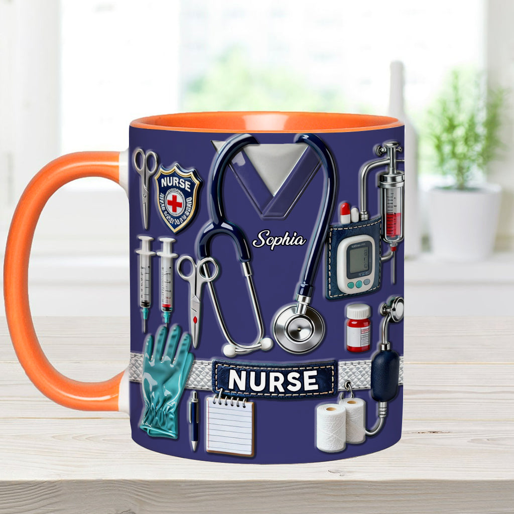 Nursing Is A Work Of Heart - Personalized Nurse Accent Mug & Coaster