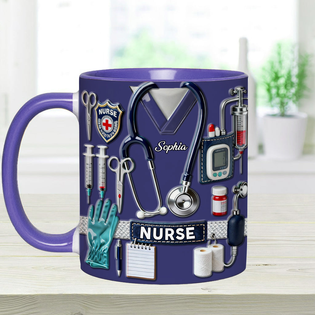 Nursing Is A Work Of Heart - Personalized Nurse Accent Mug & Coaster