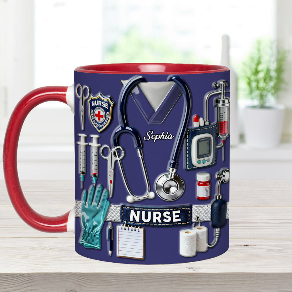 Nursing Is A Work Of Heart - Personalized Nurse Accent Mug & Coaster