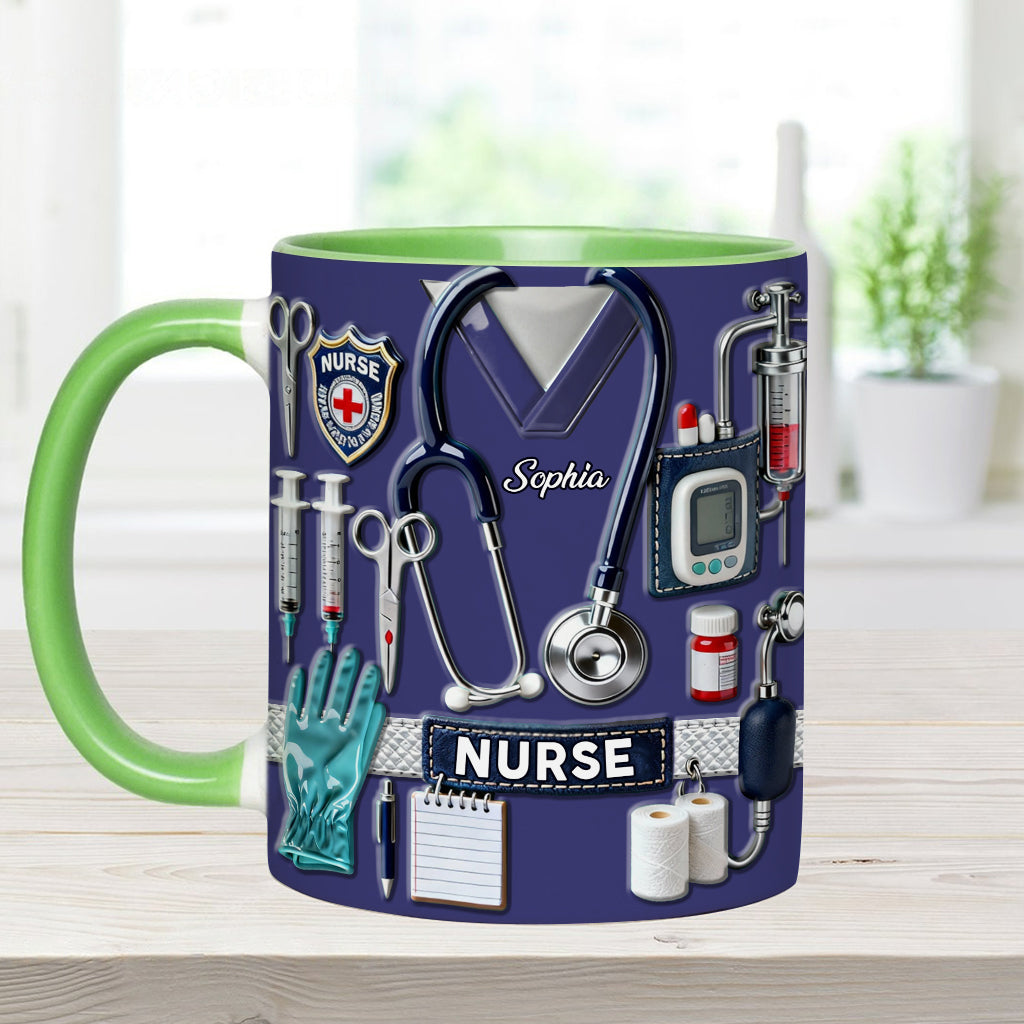 Nursing Is A Work Of Heart - Personalized Nurse Accent Mug & Coaster