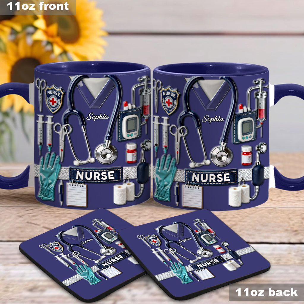 Nursing Is A Work Of Heart - Personalized Nurse Accent Mug & Coaster