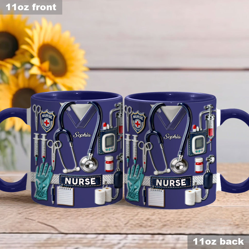 Nursing Is A Work Of Heart - Personalized Nurse Accent Mug & Coaster