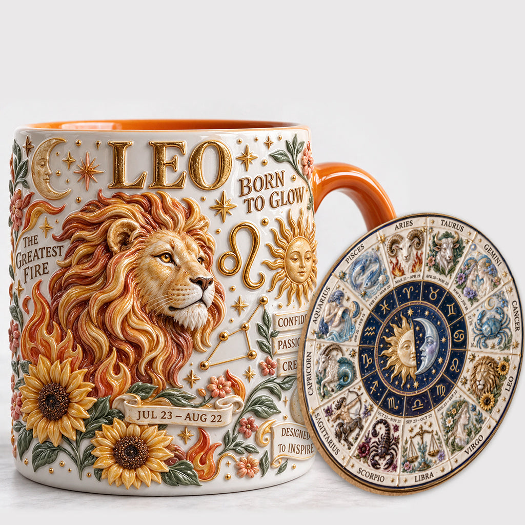 Custom Zodiac Mug Set - Personalized Horoscope Accent Mug & Shaped Coaster