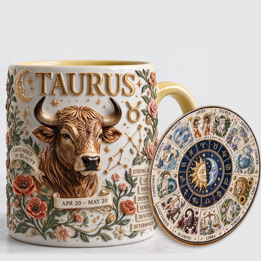 Custom Zodiac Mug Set - Personalized Horoscope Accent Mug & Shaped Coaster