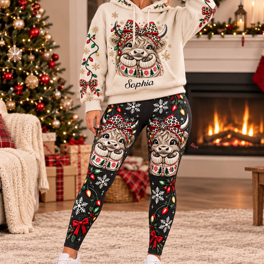 Christmas Highland Cow - Personalized Highland Cow Hoodie and Leggings