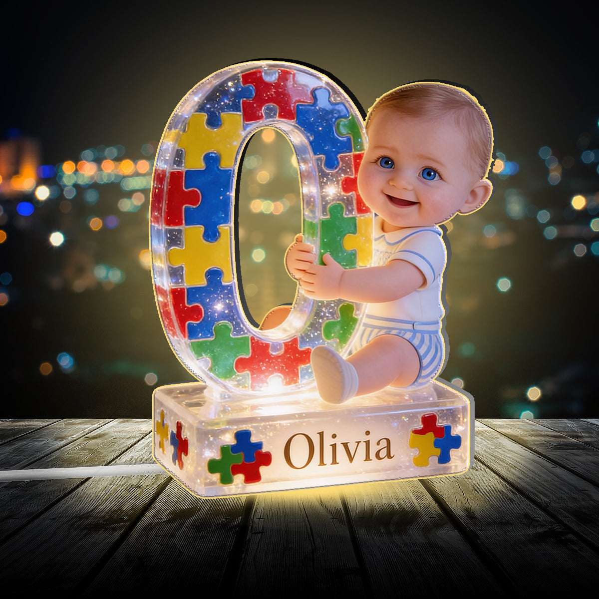 Autism Letter - Personalized Autism Awareness Acrylic LED Night Light