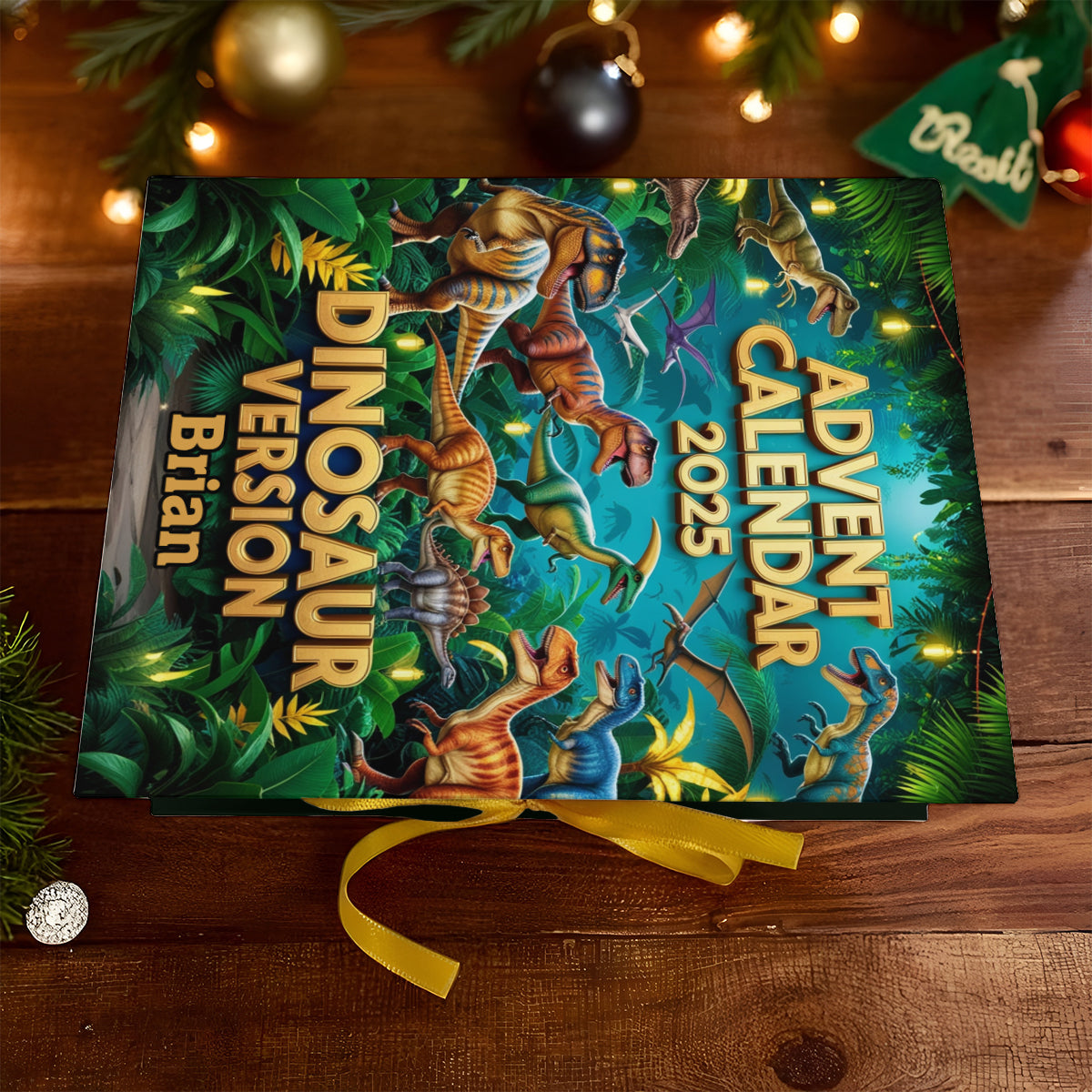 Dinasaur Advent Calender - Personalized Kid Folded Advent Calendar With Ornaments