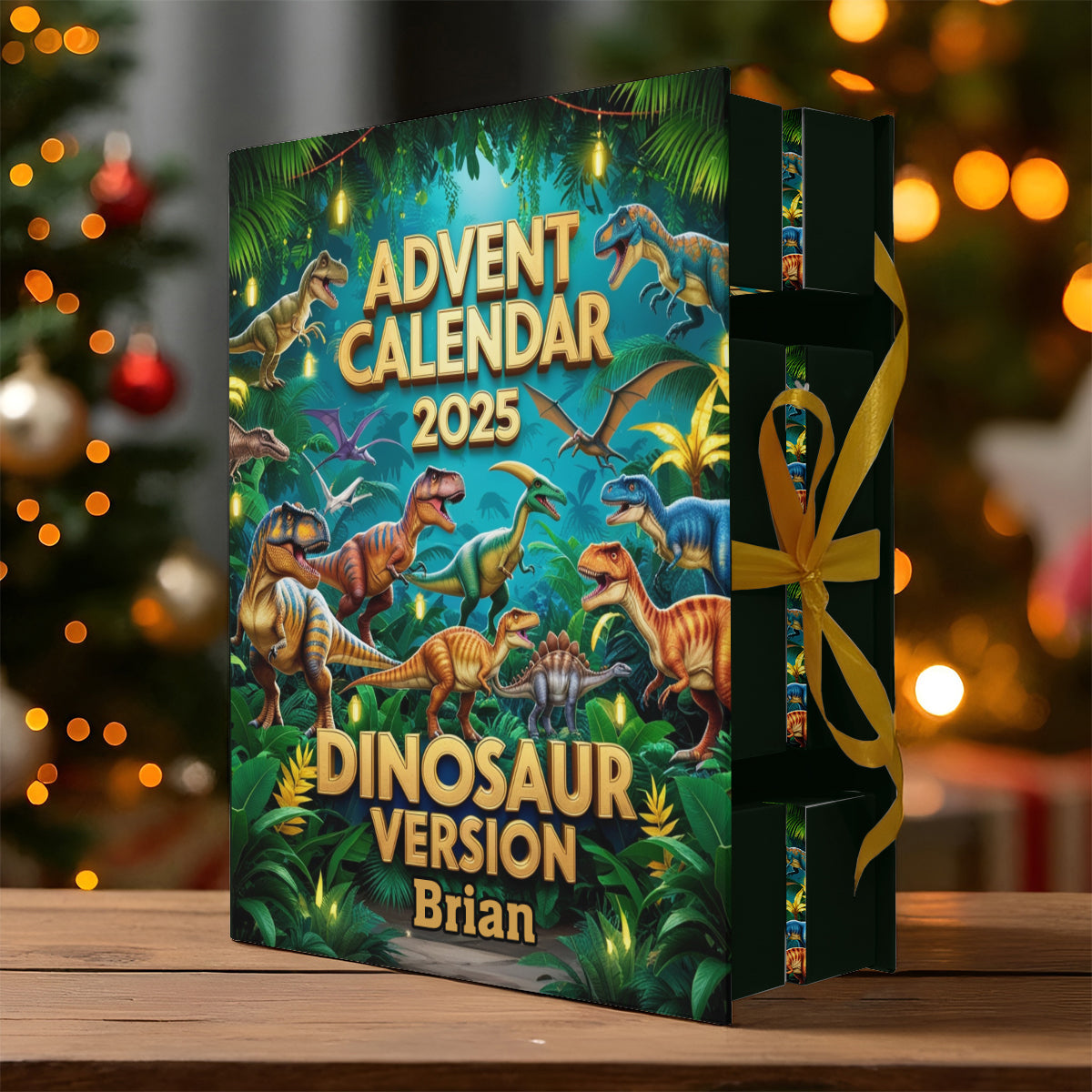 Dinasaur Advent Calender - Personalized Kid Folded Advent Calendar With Ornaments