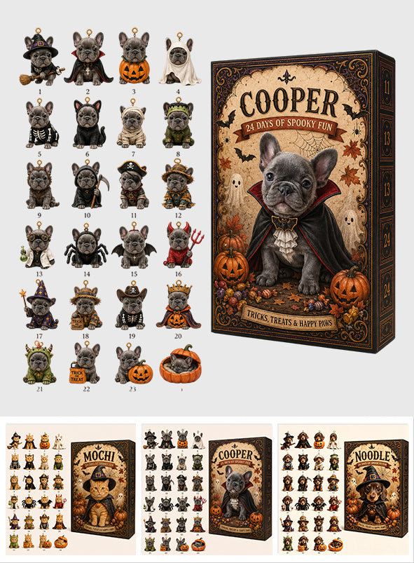 24 Days Of Spooky Fun - Personalized Dog Advent Calendar With Ornaments