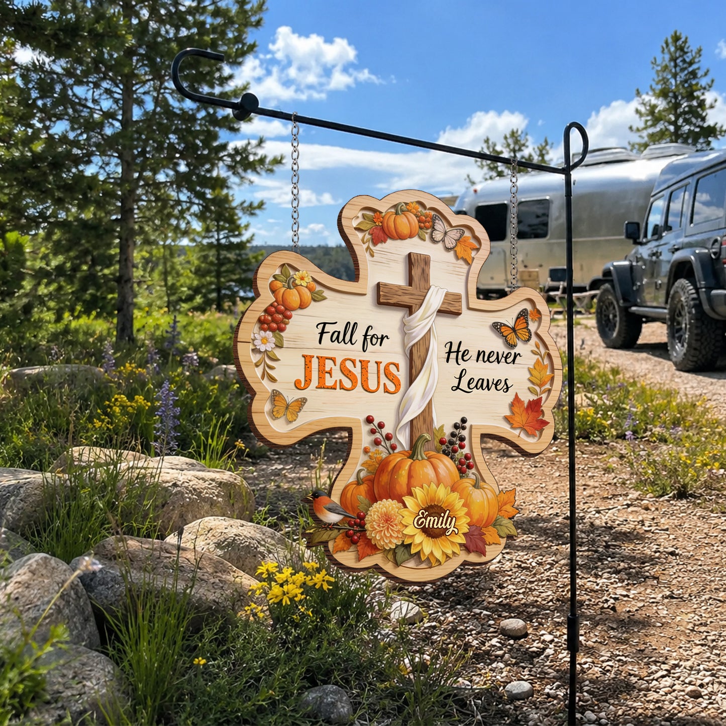 Fall For JESUS - Personalized Christian Wood Sign With Stake