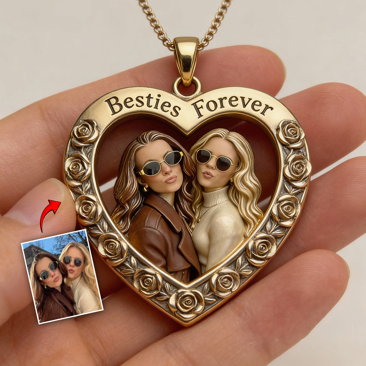 Custom From Any Photo - Personalized Bestie Shaped Metal Pendant Necklace