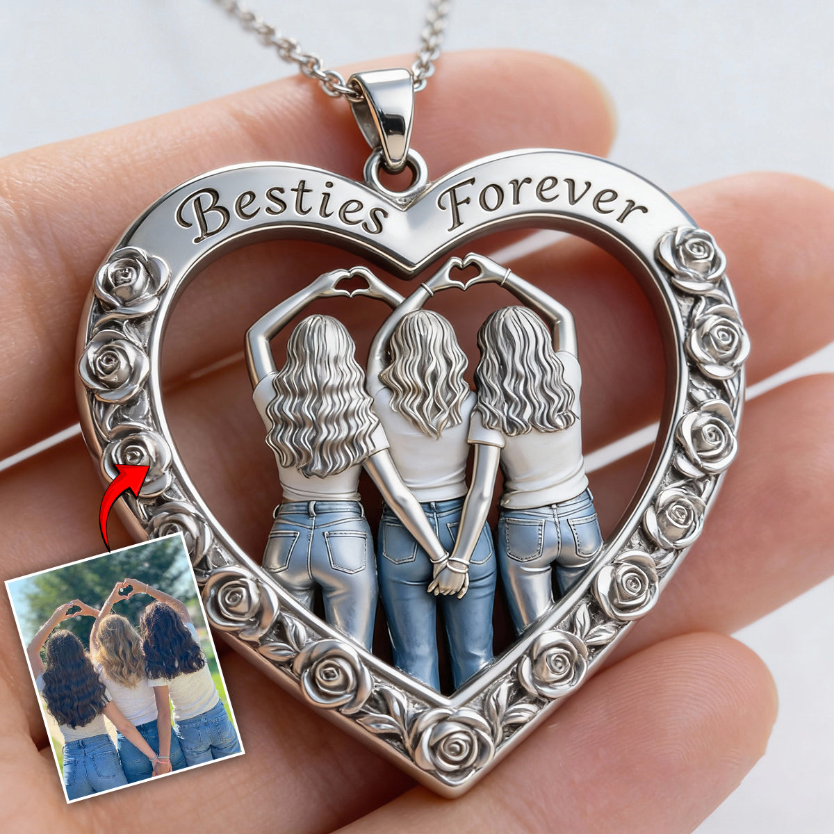 Custom From Any Photo - Personalized Bestie Shaped Metal Pendant Necklace