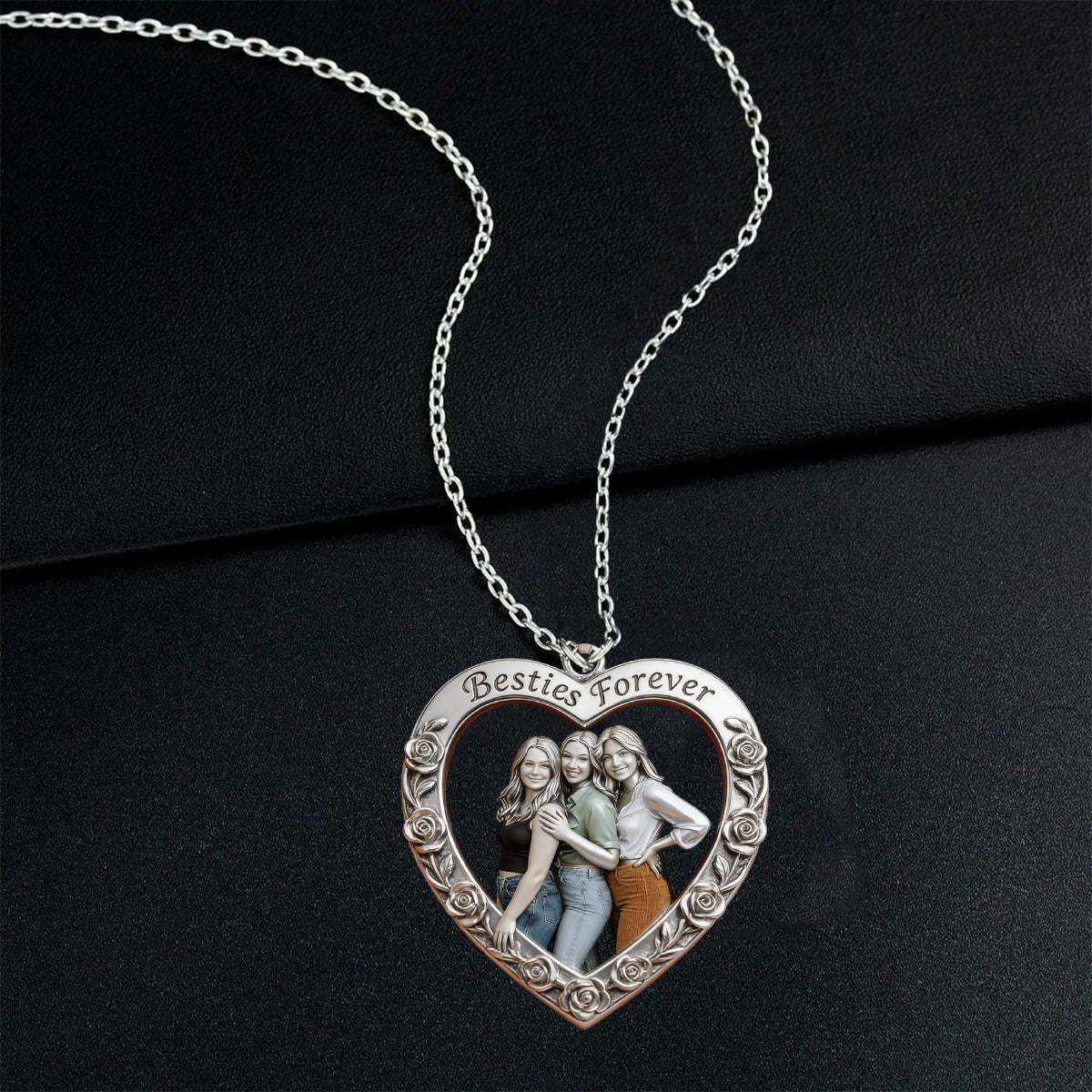 Custom From Any Photo - Personalized Bestie Shaped Metal Pendant Necklace