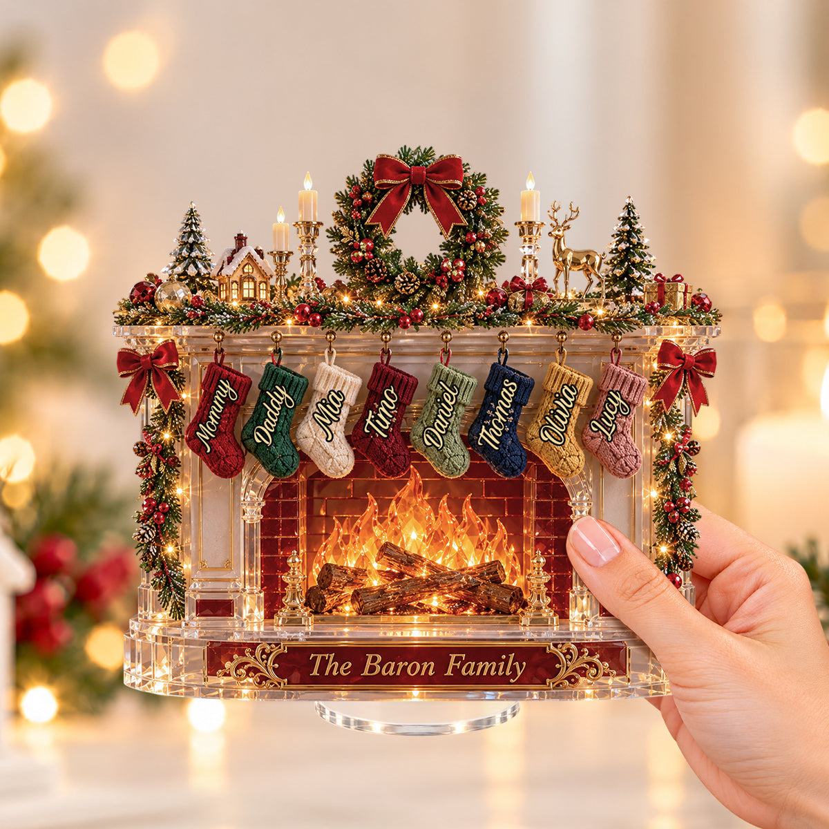Family Stockings - Personalized Family Light Up Standee With Charms
