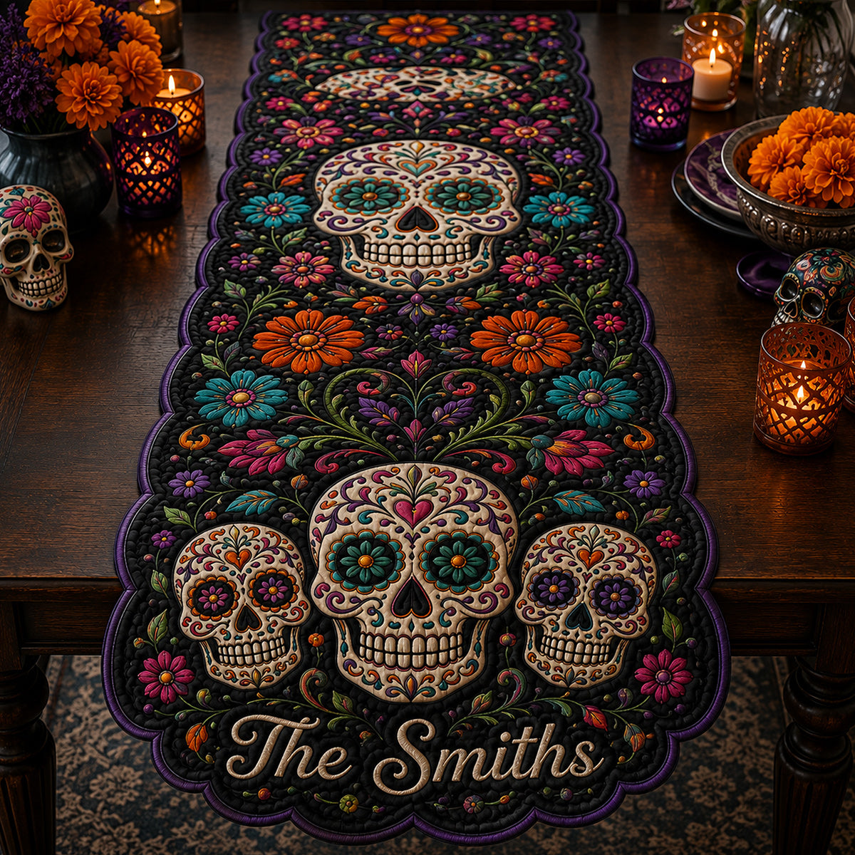 Day Of The Dead - Personalized Skull Table Runner Custom Shape