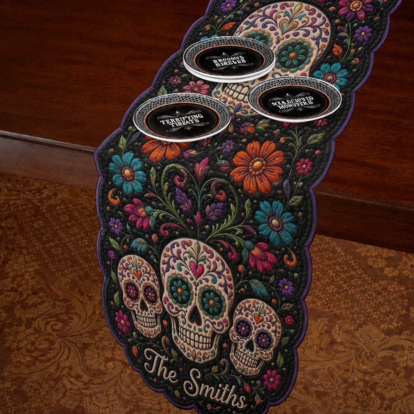 Day Of The Dead - Personalized Skull Table Runner Custom Shape