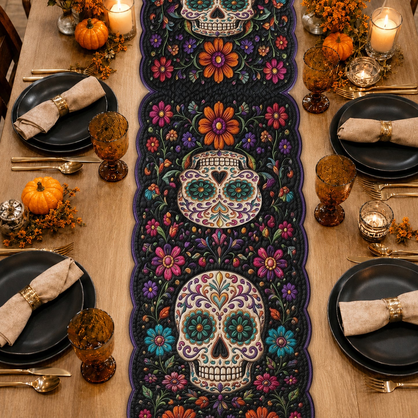 Day Of The Dead - Personalized Skull Table Runner Custom Shape