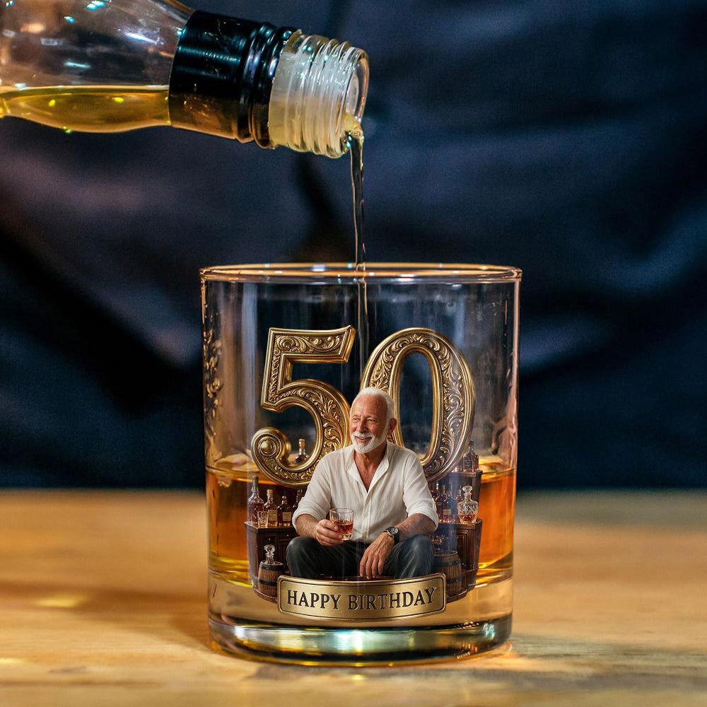 Birthday Gift For Him Dad.... Custom From Any Photo - Personalized Birthday Whiskey Decanter Set