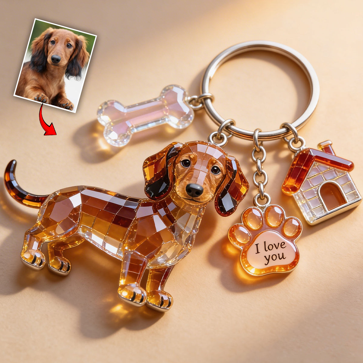 I Love My Dog - Personalized Dog Keychain With Charms