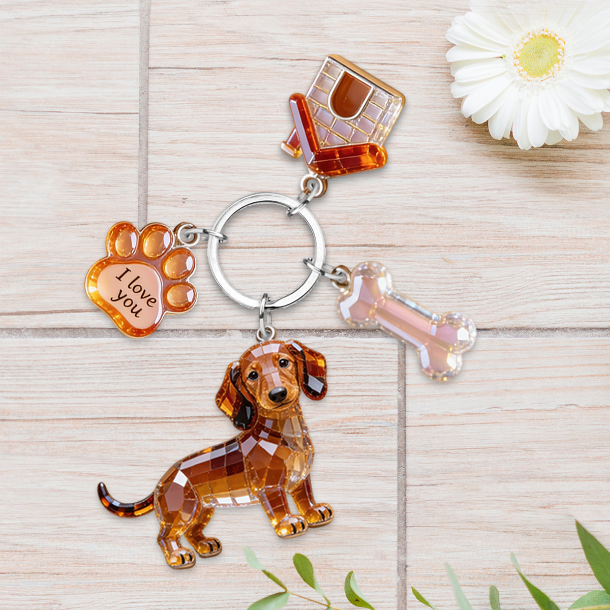 I Love My Dog - Personalized Dog Keychain With Charms