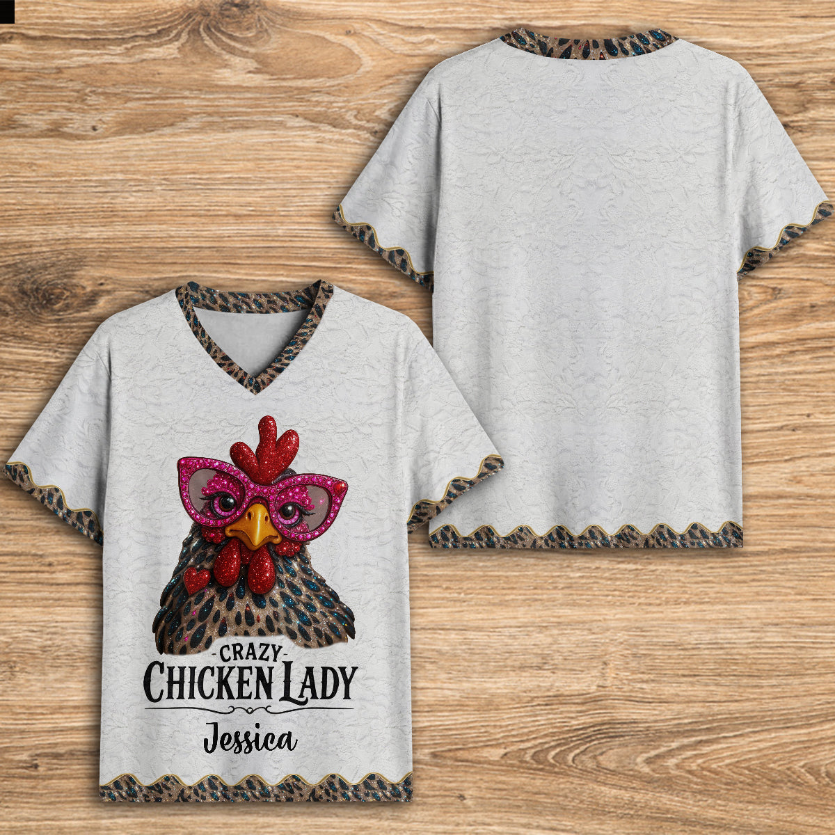 Crazy Chicken Lady - Personalized Chicken Fully Printed V-Neck T-Shirt