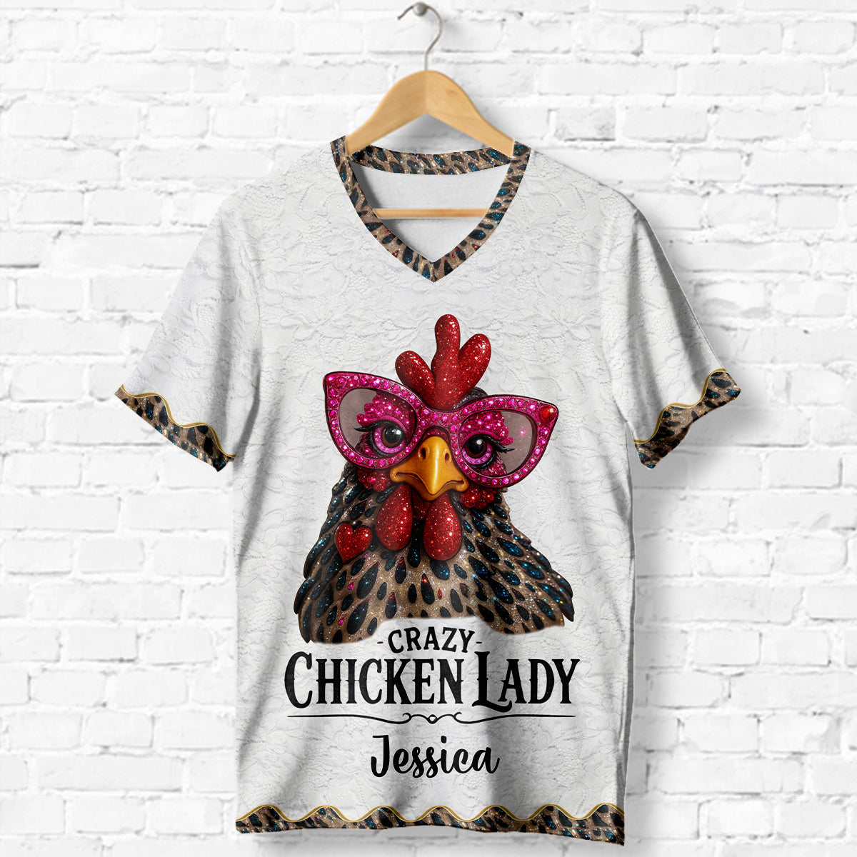 Crazy Chicken Lady - Personalized Chicken Fully Printed V-Neck T-Shirt