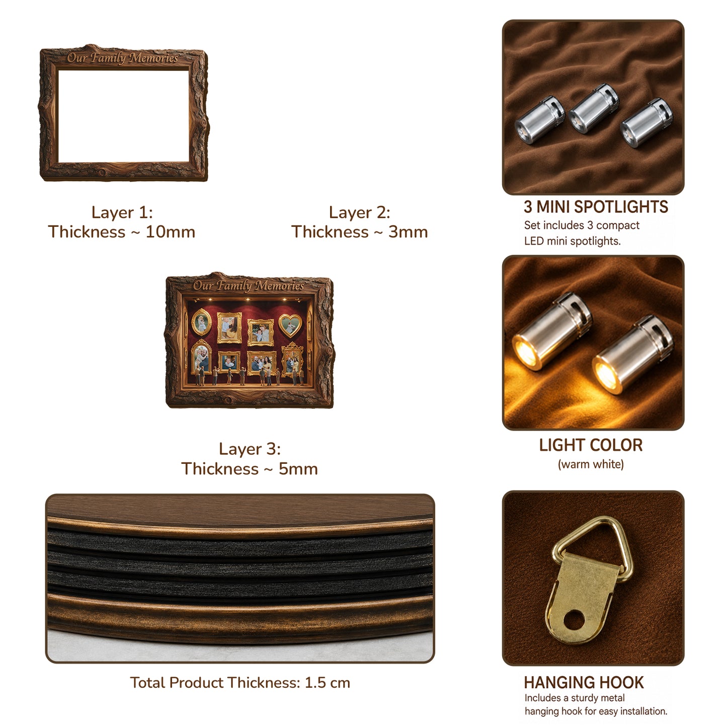 Our Memories - Personalized Family Wooden Light Shadow Box