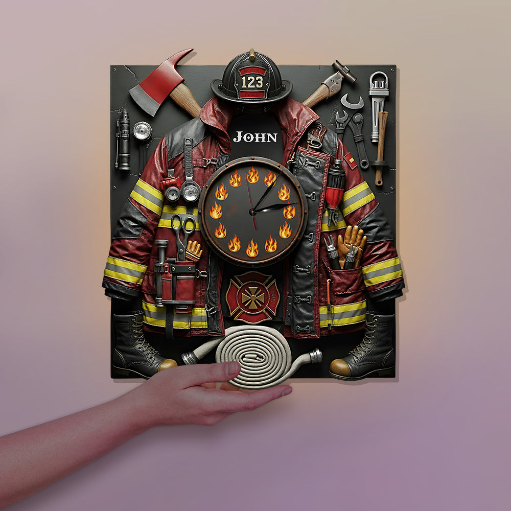 Strong Firefighter - Personalized Firefighter LED Light Wall Clock