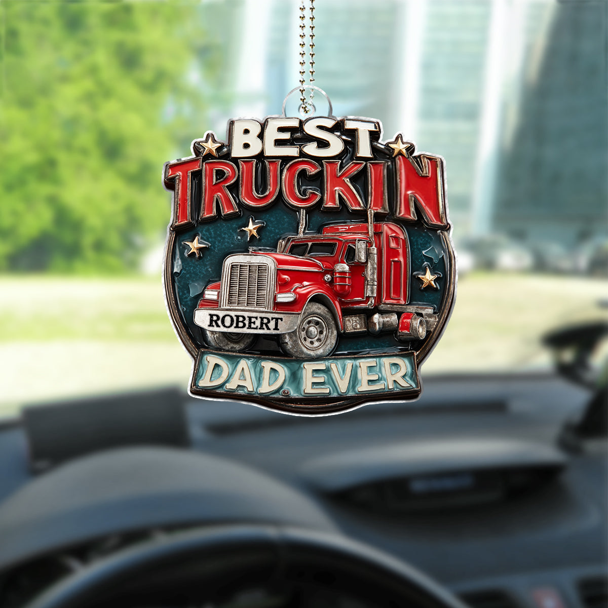 Best Truckin Dad Ever - Personalized Trucker Custom Shaped Car Ornament