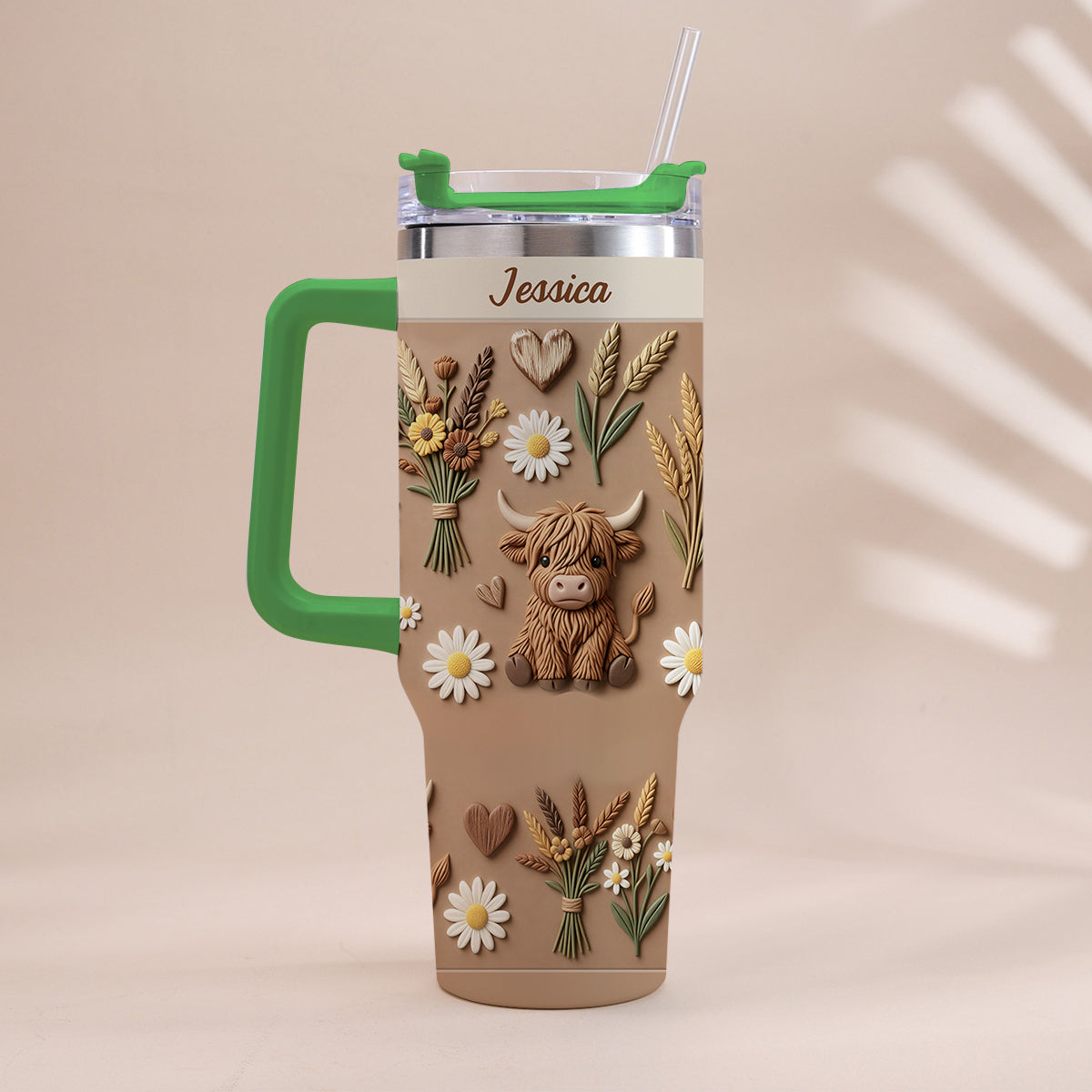 Love Highland Cow - Personalized Highland Cow Tumbler With Handle