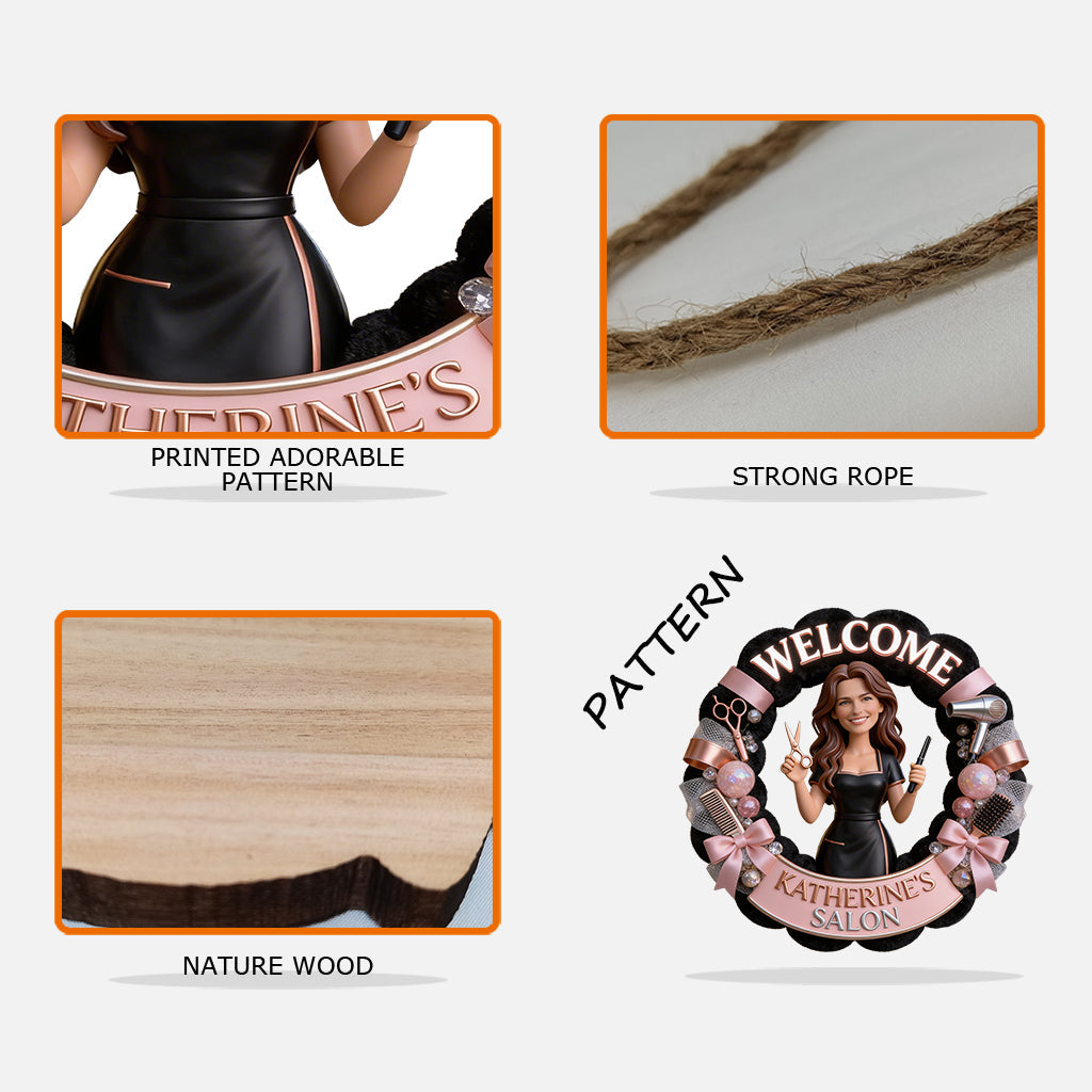 Any Photo Hair Salon Welcome Sign - Personalized Hairdresser Custom Shaped Wood Sign