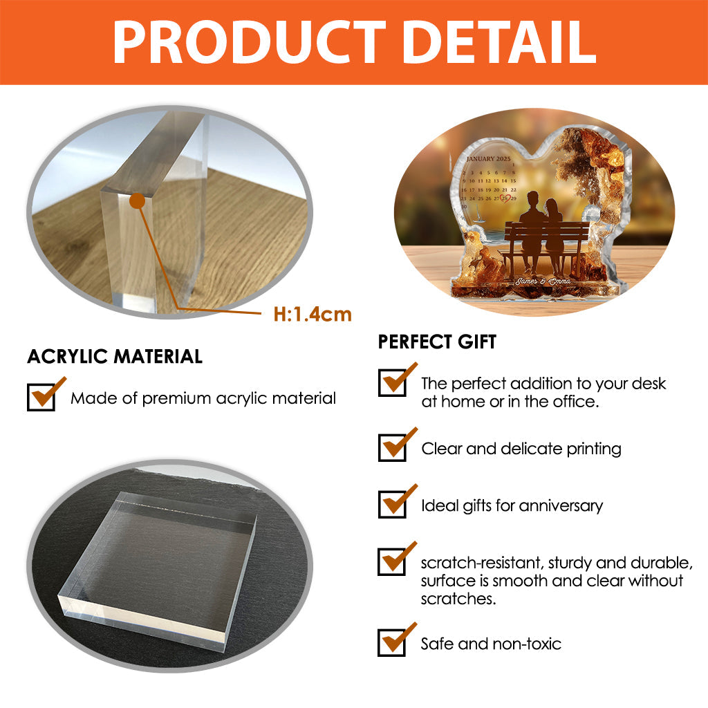 Anniversary Gift Custom Calendar - Personalized Couple Custom Shaped Acrylic Plaque