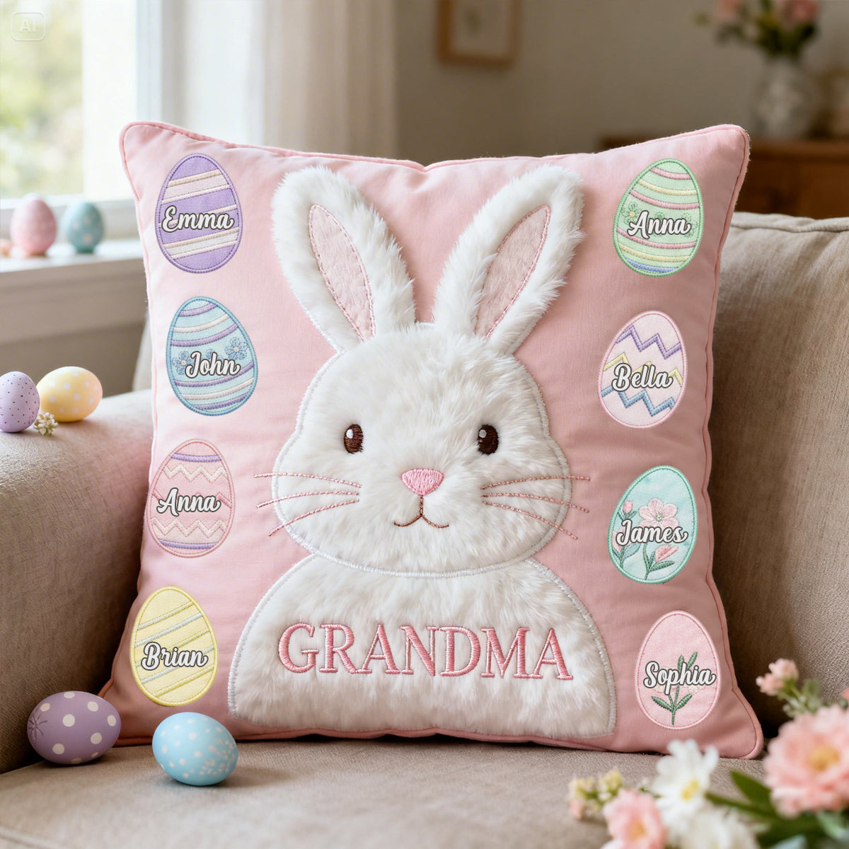 Easter Gift For Grandma, Mom - Personalized Grandma Faux Fur Square Pillow